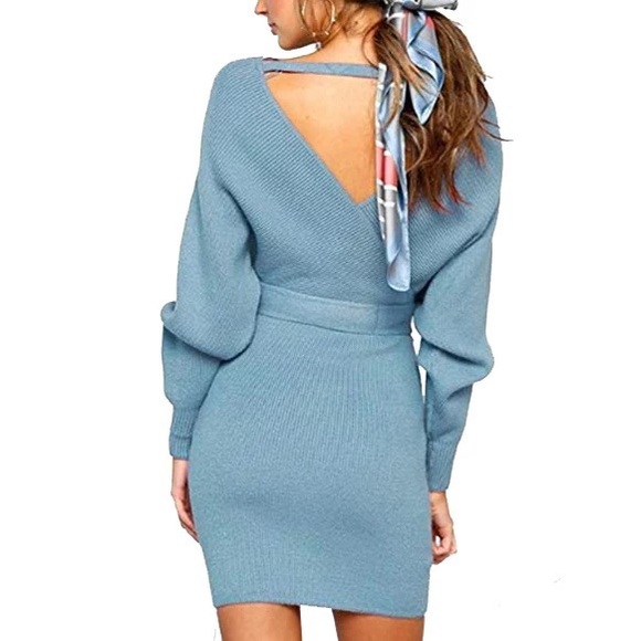 Black Long Sleeve Ribbed Fabric Dress - Picture 3 of 6